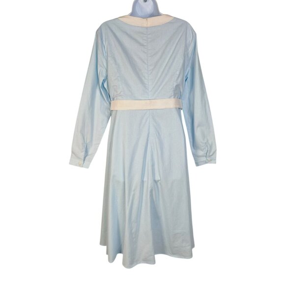 Linen Vibes Midi Linen Dress Long Sleeves Belted French Vintage Sky Blue Med - Picture 8 of 11